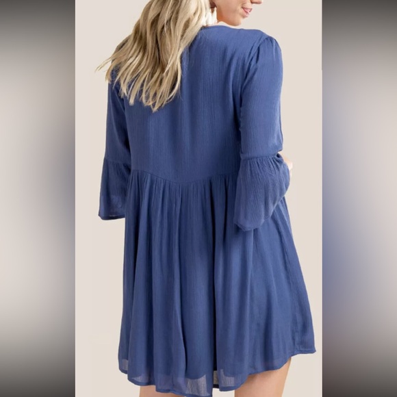 Francesca’s Blue Rain Embroidered Boho Dress Navy Blue Medium Like New - Picture 3 of 14